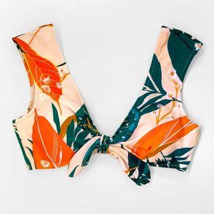 Leafy Bikini Top & Orange Trim Bikini Bottom Set